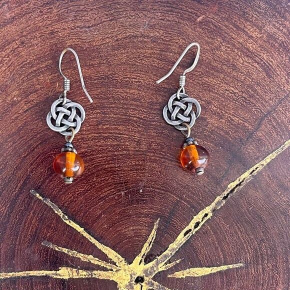 Vintage Jewelry - Dangle Knot Earrings Celtic Design Sterling silver jewelry goblincore forestcore